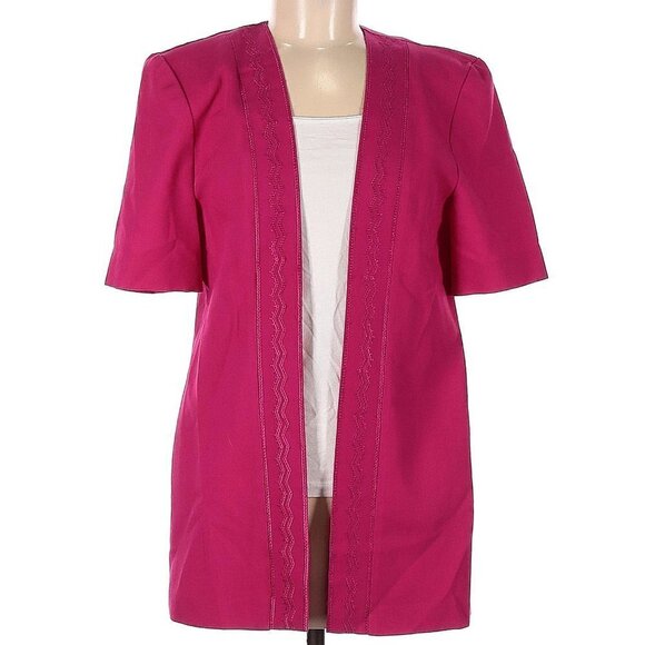Leslie Fay Pink Fuchsia Vintage Open Front Short Sleeve Blazer Jacket - Picture 1 of 9